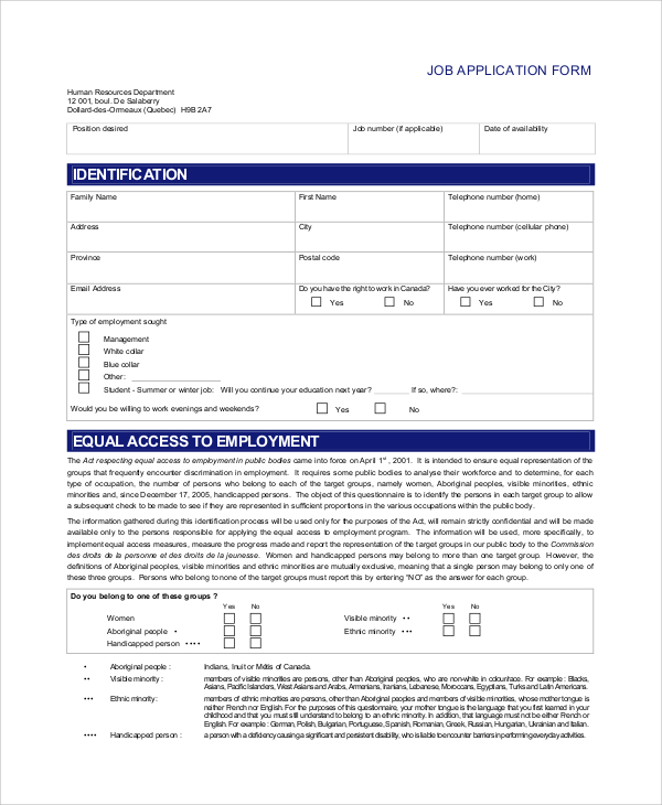 FREE 10 Sample Printable Job Application Forms In PDF MS Word