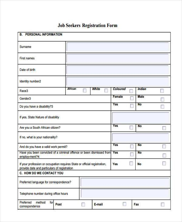 FREE 11 Job Registration Forms In PDF Excel MS Word