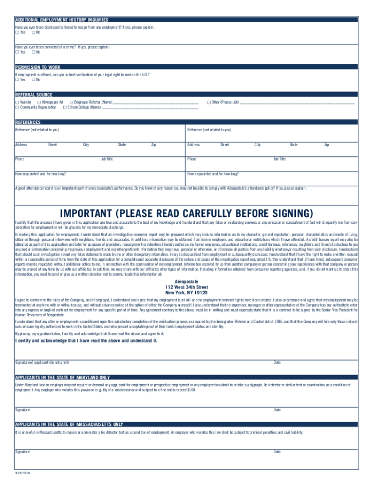 Aeropostale Printable Job Application Form 5413