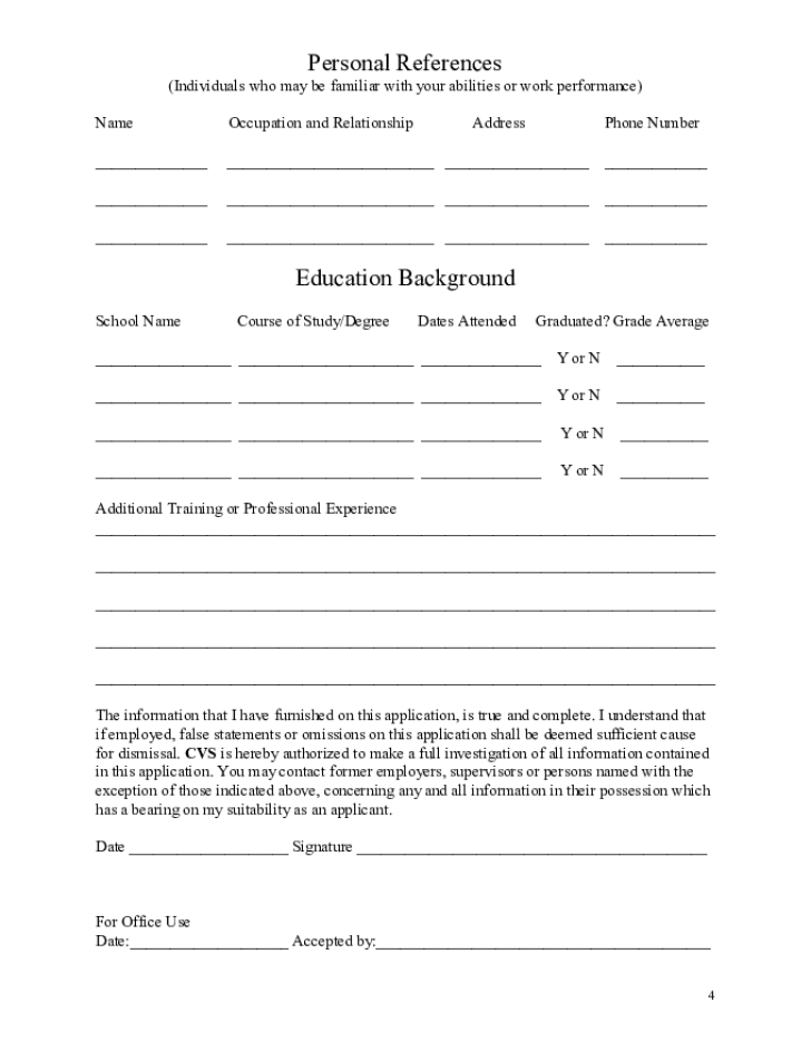 Free Printable CVS Job Application Form Page 4