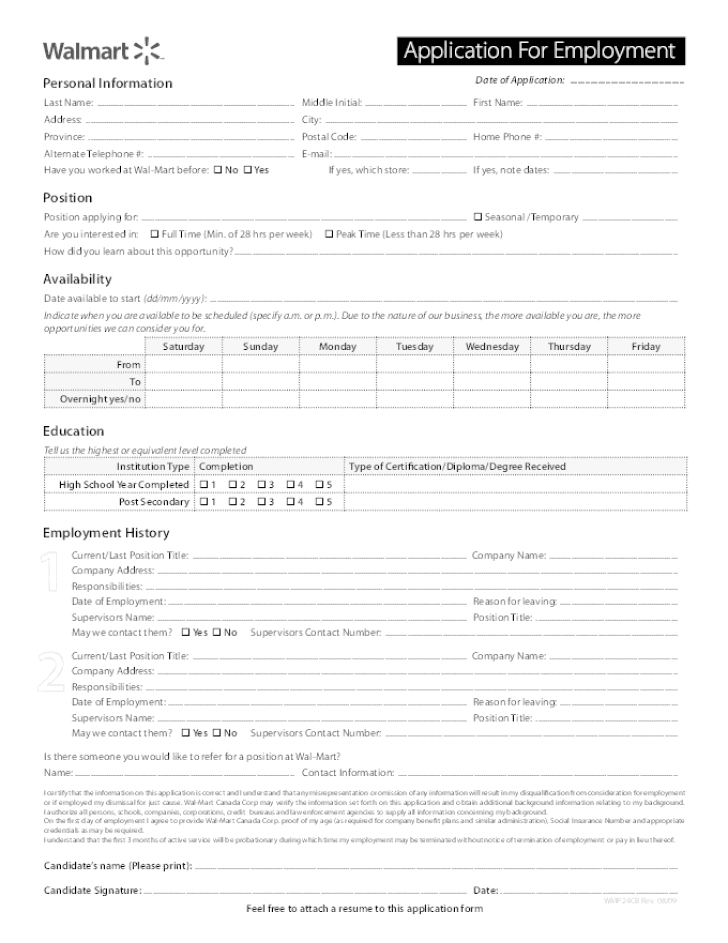 Free Printable Job Application For Walmart Free Printable Templates