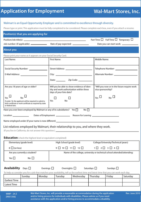 Free Printable Job Application For Walmart Free Printable Templates