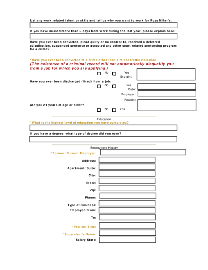 Free Printable Ross Job Application Form Page 2