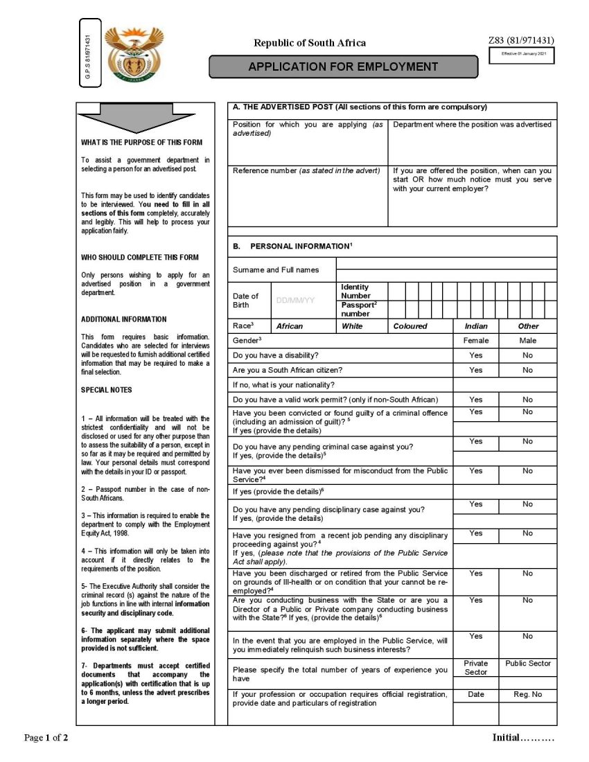 Government New Z83 Application Form PDF And Editable Khabza Career