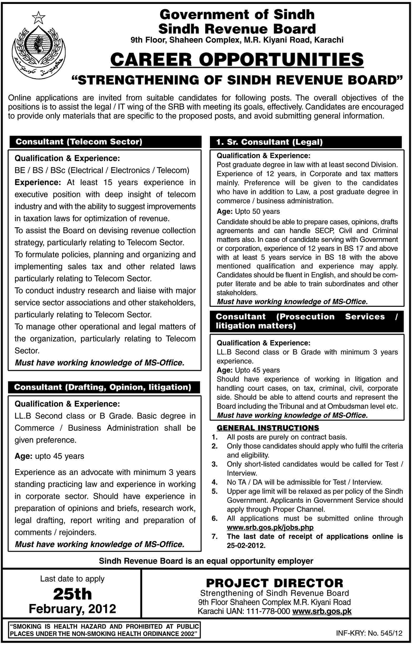 Government Of Sindh Sindh Revenue Board Jobs Opportunity In Karachi 