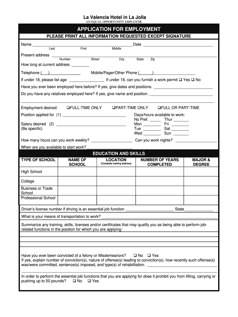 Hotel Job Application Form Fill Out Sign Online DocHub