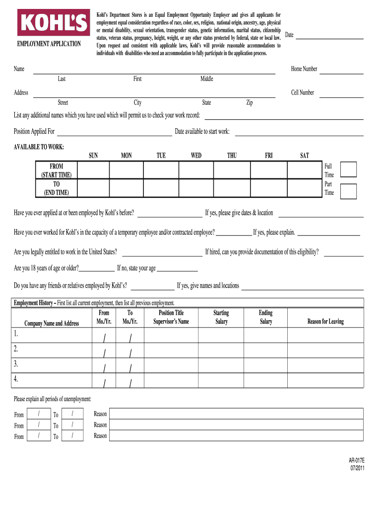 Kohl s Kohl s Applicationform Fill Out And Sign Printable PDF