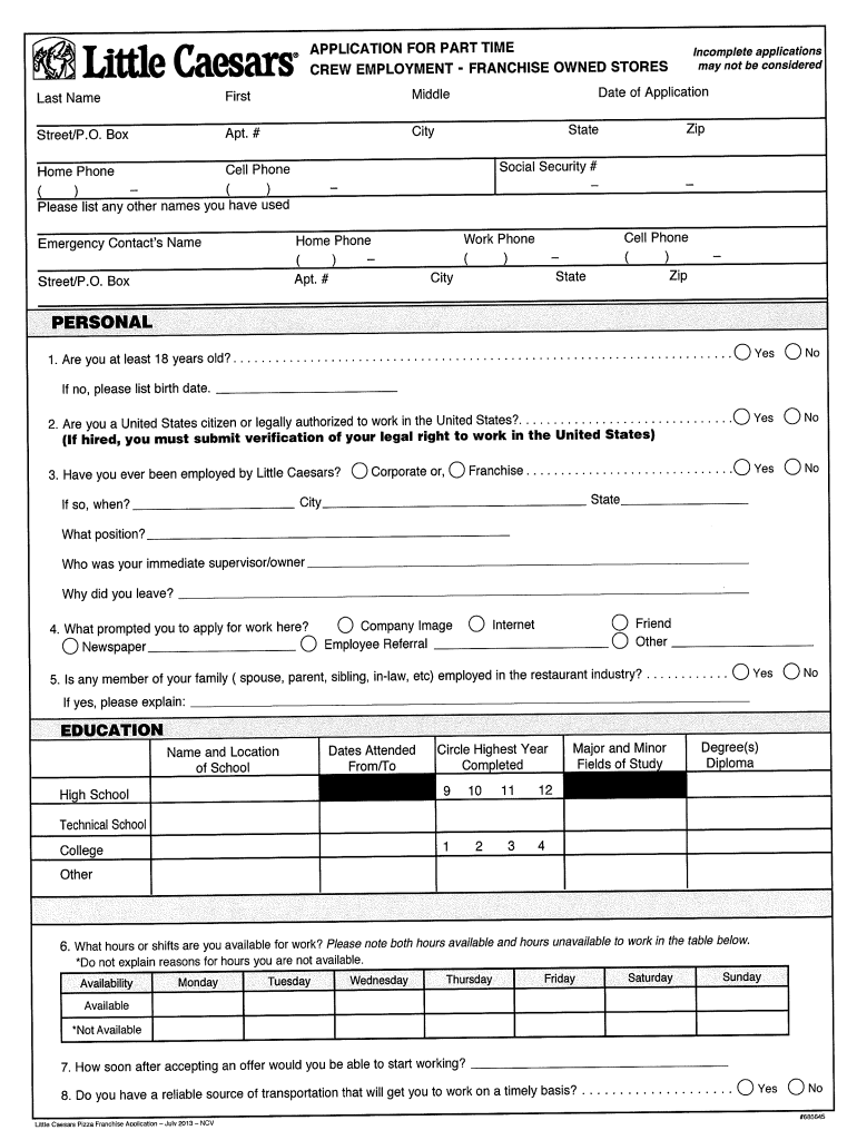 Little Caesars Application Pdf Fill Out And Sign Printable PDF