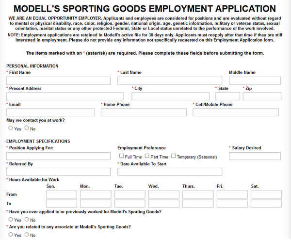 Modells Career Guide Modells Application 2018 Job Application Review