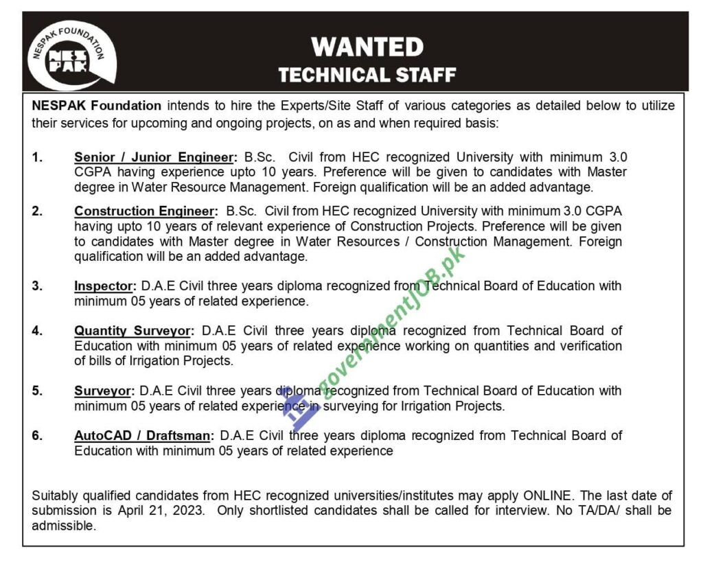 NESPAK Foundation Jobs 2023 Apply Online Nespakfoundation pk