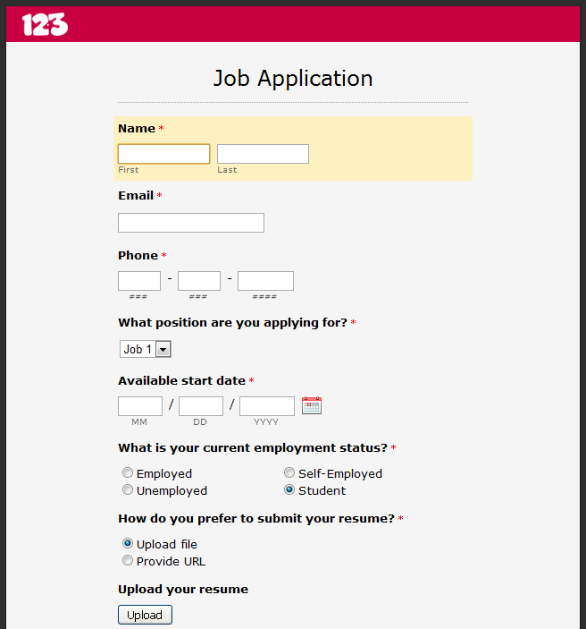 Online Application Questionnaire Online Application