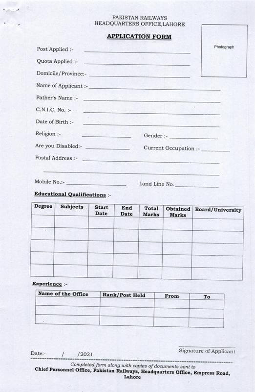Pakistan Railway Jobs 2021 Download Application Form Apply Now
