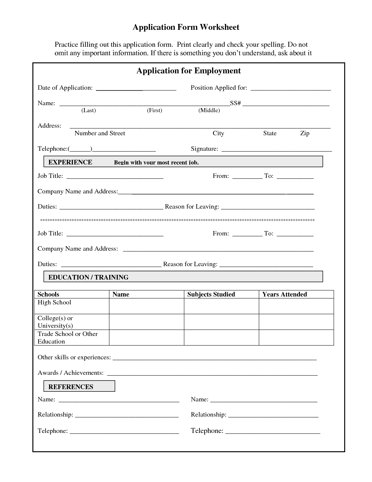 Practice Job Application Form Job Application Sample Writing An 