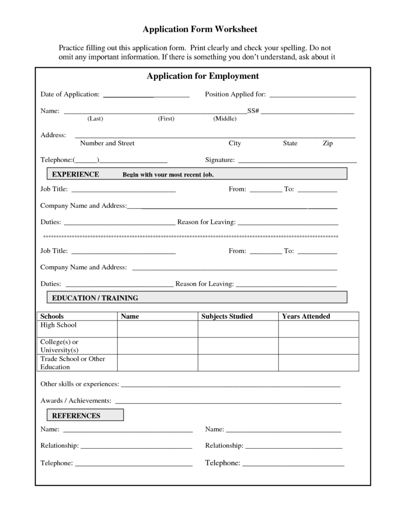 Practice Job Application Form Job Application Sample Writing An 