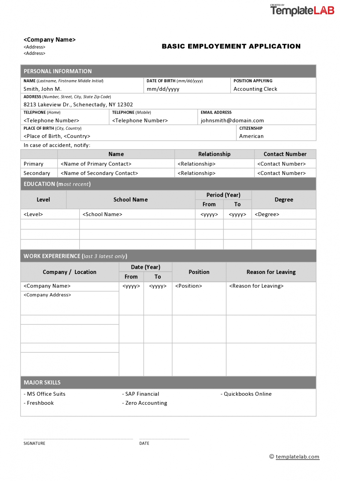 Printable 50 Free Employment Job Application Form Templates Child Care