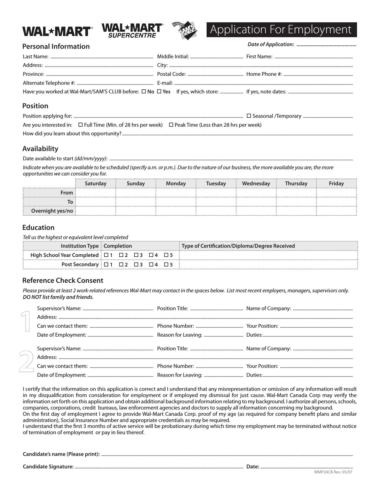 Printable Walmart Application Printable Form Templates And Letter