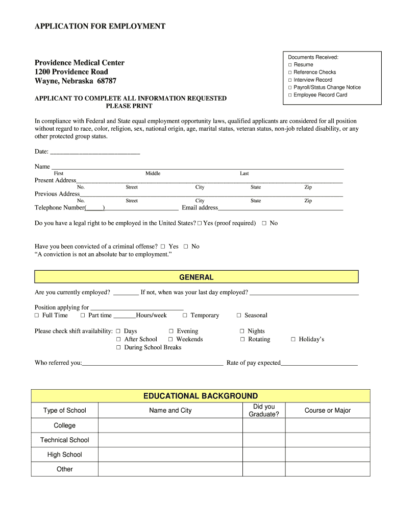 Providence Medical Center Online Job Applications Form 2020 2021 Fill