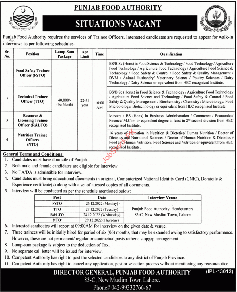 Punjab Food Authority Jobs 2022 Online Apply Last Date