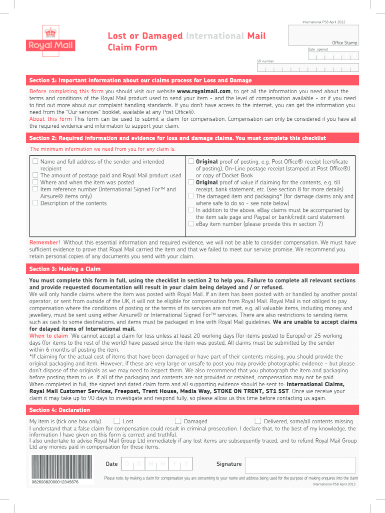 Royal Mail Claim Form Fill Out And Sign Printable PDF Template SignNow