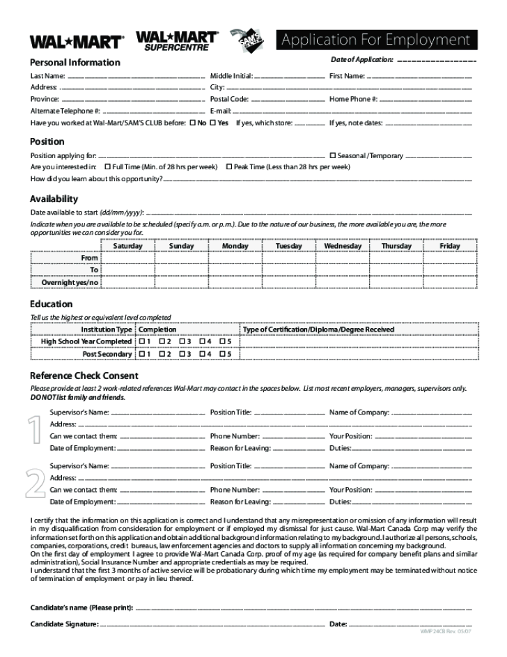 Sam s Club Employment Application Printable PLOYMENT