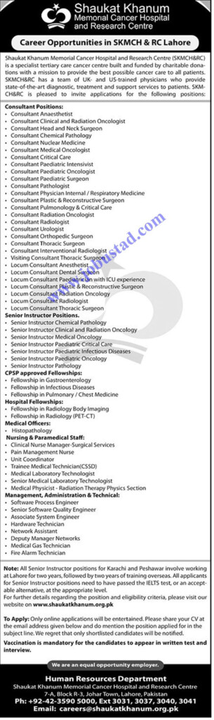 Shaukat Khanum Hospital Lahore Jobs 2022 Advertisement Apply Online In 