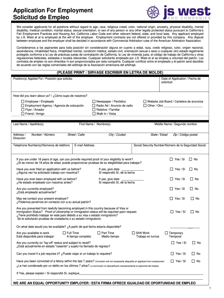 Spanish Job Application Fill Online Printable Fillable Blank