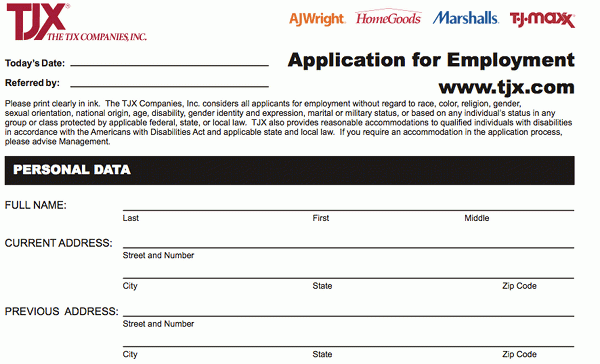 T J Maxx Application PDF Print Out