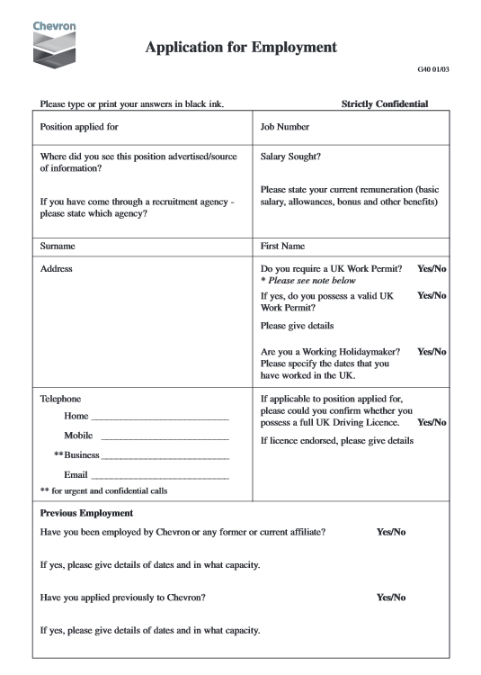 Tips To Get Chevron Job Application Form