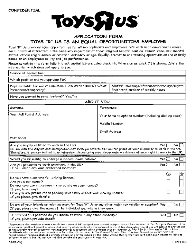 Toys R Us Job Application Form Online 2022 Applicationforms