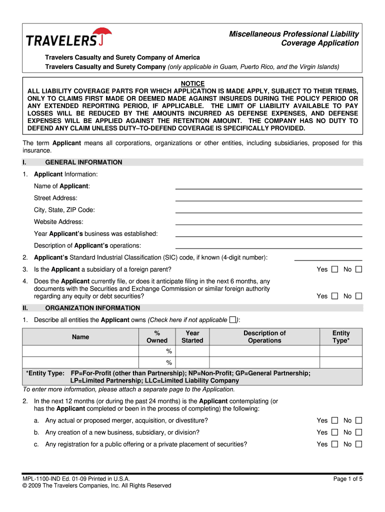 Travelers Mpl Application Form Fill Out Sign Online DocHub