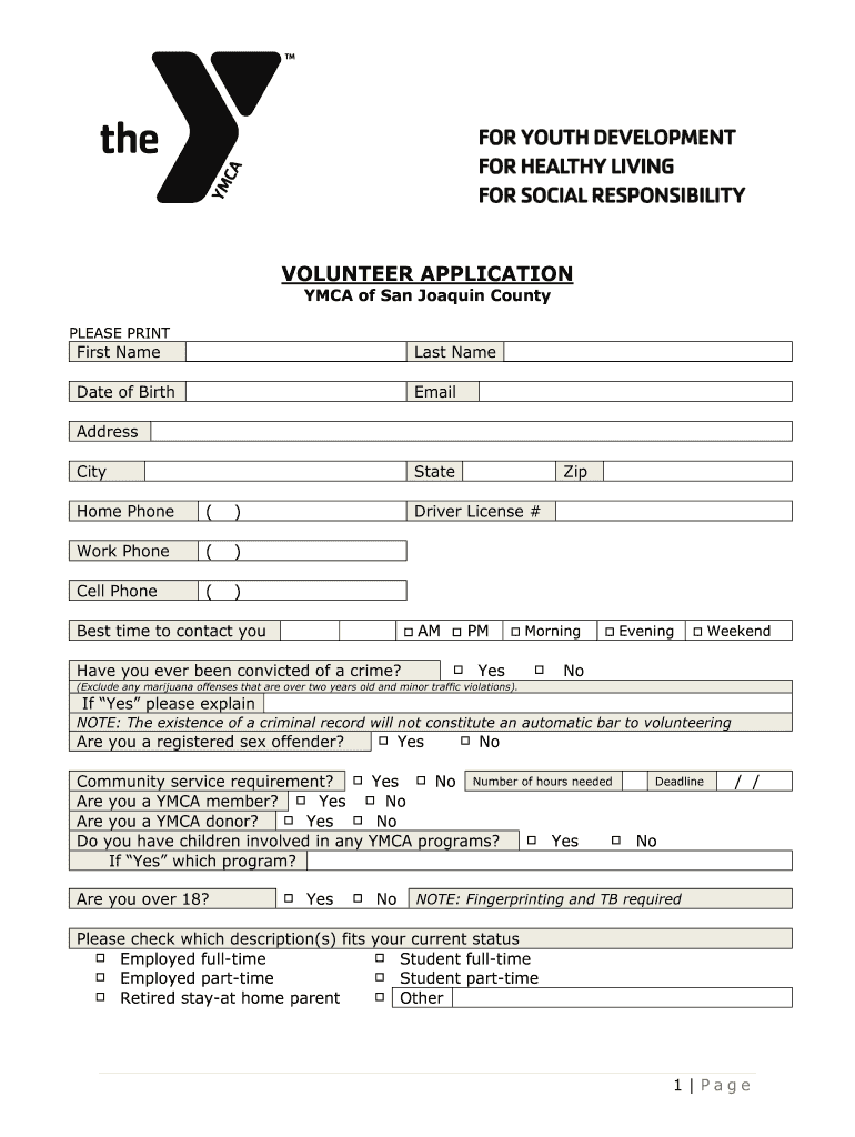 Ymca Volunteer Form Fill Online Printable Fillable Blank PdfFiller